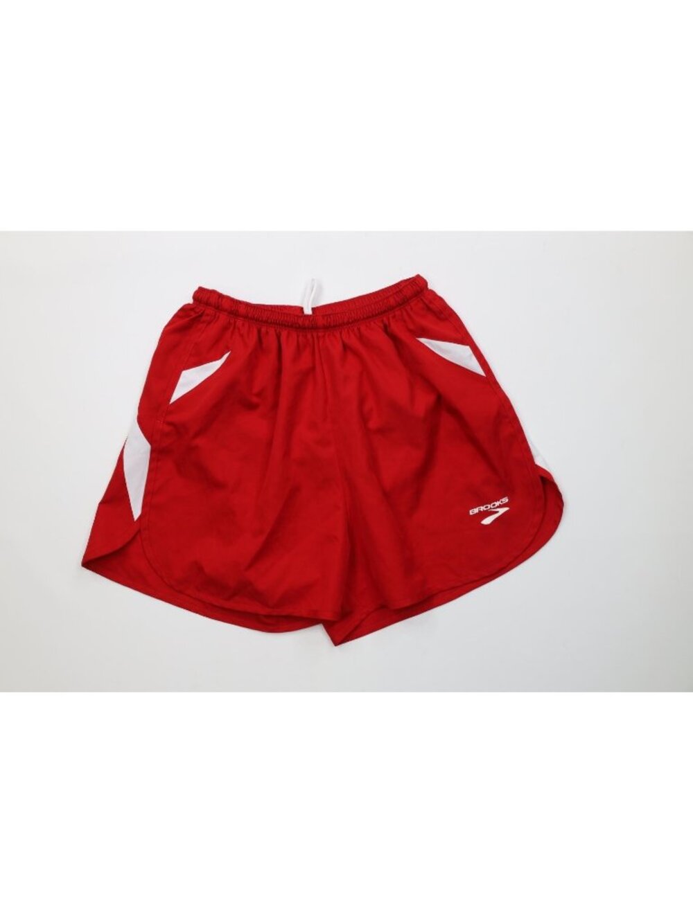 Vtg Brooks Running Mens Small Spell Out Lined Running Jogging Short Shorts Red